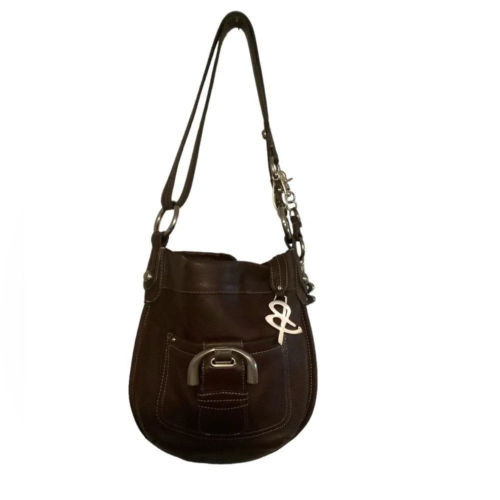 B. Makowsky brown Togo leather crossbody handbag with silver hardware‎